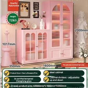 Customizable Pink Purple Green Glass Cupboard Modern Minimalist Display Shelf for Trendy Toy Collection thumbnail-1