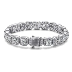 Iced Clustered Tennis Bracelet in Yellow/White Gold(10mm) With Spring Clasp Hip Hop Fashion Jewelry thumbnail-1