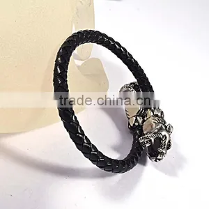 Casual Mens Black Cuff Bangle Bracelet Mens Braided Leather Bracelets thumbnail-5