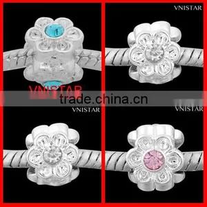 Vnistar Silver Plated Flowers Shape European Crystal Beads With Pink&clear&cyan Three Colors PBD1372 thumbnail-1