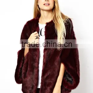 100% Acrylic Fur,coat of Artificial Fur, Batwing Coat in Faux Fur Jacket thumbnail-1