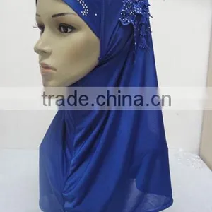H309 Latest Instant Hijab With Lace Fringes and Rhinestones,muslim Scarf thumbnail-4