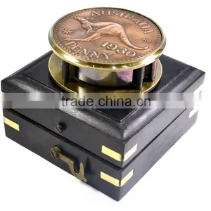 Vintage Solid Brass Decor Compass - Maritime Gift Compass With Box 13524 thumbnail-1