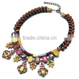 Handmade Necklace Rope Chain Colorful Crystal Pendantethnic Necklace 2015 Luxury Crystal Inlaid Bijoux Femme NL13562 thumbnail-4