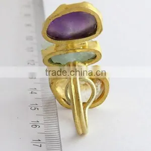 Amethyst & Aquamarine & Ctrine !! 925 Sterling Silver Gold Plated Ring, Silver Jewellery India, 925 Sterling Silver Jewellery thumbnail-4