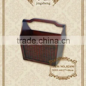 Wood and Rattan Hanging Newspaper Holder thumbnail-1