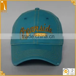 Cheap Custom 100% Cotton 6 Panel Bule Embroidered Plain Distressed Baseball Cap Wholesale thumbnail-1