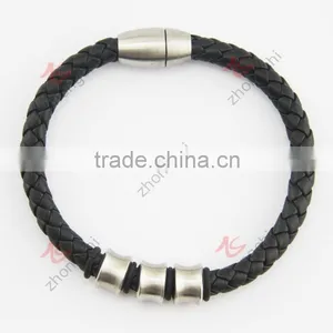 Braided PU Leather or Genuine Leather Stainless Steel Mangnet Clasp Bangle thumbnail-1