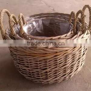 3 Sets Storage Willow Handmade Baskets With Handles and Liner thumbnail-1