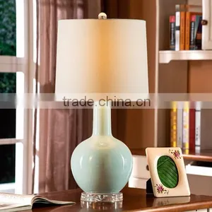 Acrylic Base Ceramic Body With Fabric Round Lampshade Modern Desk Lamp Bedroom Living Room Dining Room Table Lamp thumbnail-1