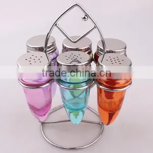 6pcs Glass Spice Jar Set With Metal Rack thumbnail-1