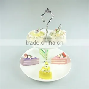 2 Tier Ceramic Cake Stand With Iron Handle for Weeding/party Use in Stock thumbnail-1