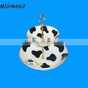 2-tier Black and White Spot Design Ceramic Cake Stand thumbnail-1
