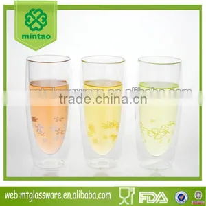 Clear Dubble Wall Wine Drinking Glass Beer Glass Tall Cup With Logo thumbnail-1