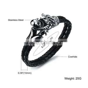 Men's Leather Bracelets 316L Stainless Steel Jewelry Genuine Leather Bracelet thumbnail-2