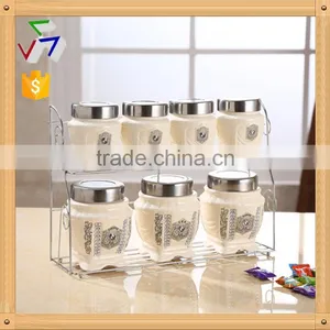 Middle East Style Ceramic Canister Set With Stainless Metal Stand thumbnail-1