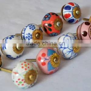 Indian Mix Design Hand Painted Door Ceramic Knobs thumbnail-2