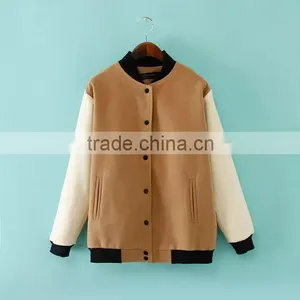 Women Loose Wool Color Matching Baseball Uniform Coats Cheap Clothes Watercolor Crochet College Sports Jackets Wholesale thumbnail-1