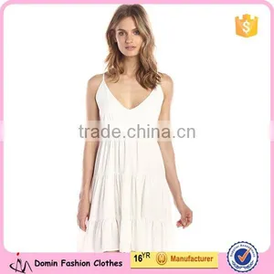 Women Sleeveless V Neck 100% Viscose Cross Back Straps Tank Layered Dress thumbnail-1