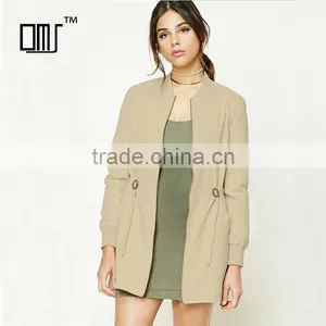 Open Front Longline Flat Collar Ribbed Trim Belted Waist Womens Online Jackets thumbnail-1