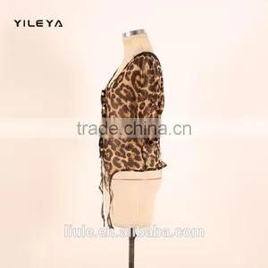 Fashion Butterfly Style Leopard Printed Casual Ladies Korean Chiffon Blouse 2015 thumbnail-2