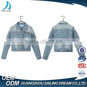 Guangzhou Apparel Factory Hot Sale Color Fade Proof Women Jeans Denim Jacket thumbnail-2