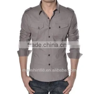 Slim Fit Long Sleeve Military Style Casual Shirt thumbnail-2