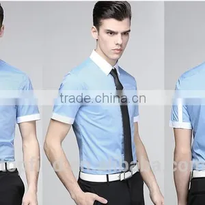 Slim Blue Light Color Short Sleeve Small Collar Cotton Men Shirts thumbnail-1