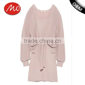 2018 OEM Custom-Made Womens Full Sleeve Sweater Dresses and Cardigan in One Set thumbnail-1
