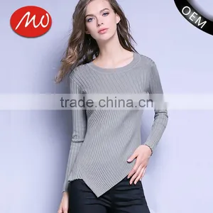 Womens Grey Cotton Knitted Pattern Long Sleeves Pullover Sweaters With Best Price thumbnail-1