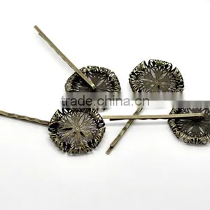Antique Bronze Filigree Flower Bobby Pins Hair Clips 6.7x3cm(2-5/8"x1-1/8"), Sold per Pack of 10,Newest thumbnail-1
