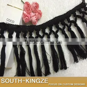 11CM Hallow Out Cotton Material Crocheted Lace Accessories Tassel Fringe Trimming For Sewing Garment Lace Beige Black thumbnail-1