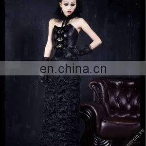 Gothic Romantic Black Stretchy Crimped Satin Long Skirt Punk Rave Q-152 thumbnail-2