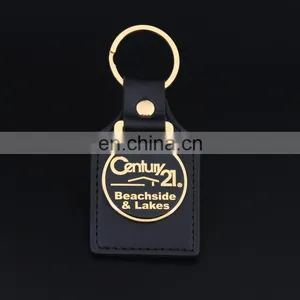 Custom Logo Gold Metal Keychain Black Leather Keychain thumbnail-2