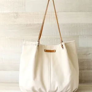 Genuine Leather Handles Canvas Large Tote Bag From China thumbnail-1