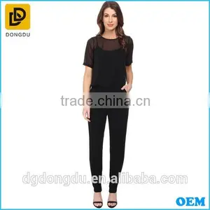 Latest Style Hot Sale Illusion Short Sleeves Elasticized Waist Jumpsuit For Women thumbnail-4
