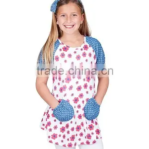 Pictures of Girls Cotton Tops 2016 Kids Printed Floral Pocket Tunic Tops thumbnail-2