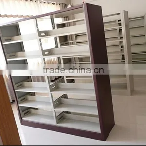 (DL-B1 )KD Double Side 6 Layers School Library Metal Bookcase / Wholesale Metal Bookshelves / Metal Book Shelf With Yellow MDF thumbnail-3