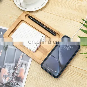 New Notebook 3in1 Wireless Fast Charging Tray Mobile Phone Stand Dock Holder Pen Slot Bamboo Office Table Organizer Set thumbnail-1