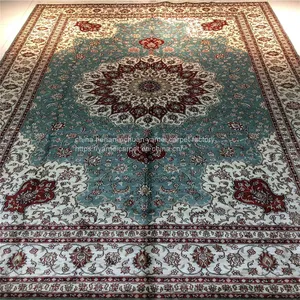 Light Blue Carpet Handmade Silk Persian Carpets 6x9ft thumbnail-2