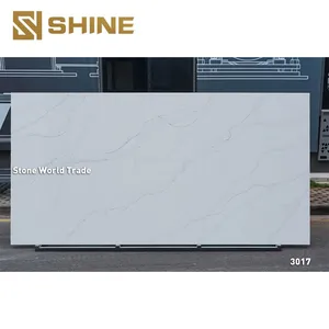 Widely Used White Calacatta Quartz Big Slab Counter Top for Kitchen Villa Bedroom Hotel Indoor for Table Top Dining Mall Use thumbnail-1