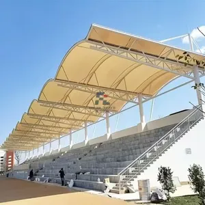 Stadium Grandstand Tensile Fabric Canopy Cover – PTFE Membrane With Curved Steel Frame for Football Field Bleacher Roof thumbnail-1