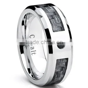 Cobalt Men's Wedding Band Ring With Gray Carbon Fiber Inlay and 0.04 Black Diamond, 8mm Sizes 8-12 thumbnail-1