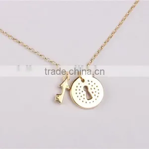 Wholesale Fashion Silver Lock and Key Pendant 925 Solid Silver Gold Plated Necklace thumbnail-5