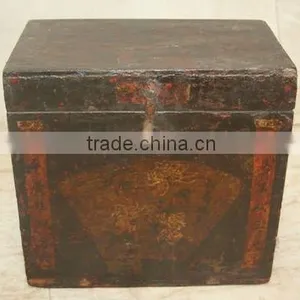 Old Chinese Antique Painted Wooden Storage Chest thumbnail-1