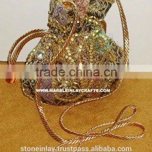 Decorative Handmade Zari Embroidery Coin Bag For Girls, Ladies & Womens thumbnail-1
