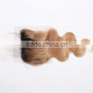 7A Philippine Virgin Hair Ombre #1b/#613 Color Way Body Wave With Closure 4x4 Lace Closure Bleached Knots Two Tone Top Closure thumbnail-3