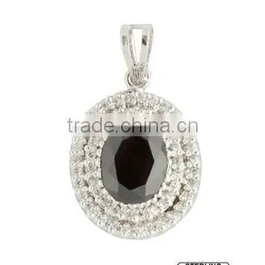 Oval Shaped Black Onyx Pendant in Sterling Silver thumbnail-1