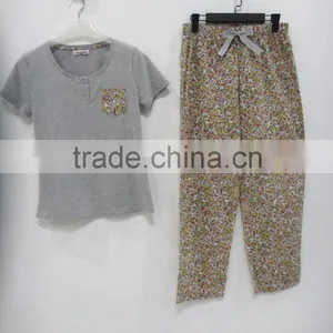 Summer Personality Round Collar Floral Draw String Pant Pajamas Women thumbnail-4