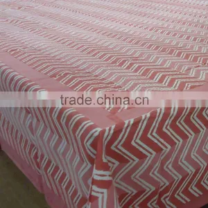 Chevron Pink Print Indian Hand Block Printed Cotton Tablecloth thumbnail-1